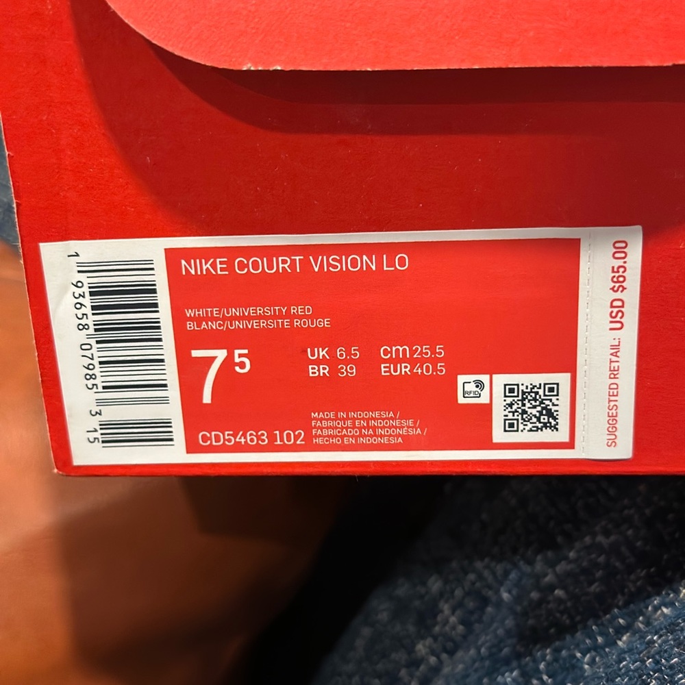 Nike Court Vision Low Mens Shoes Size 7.5 White Red - Picture 6 of 6